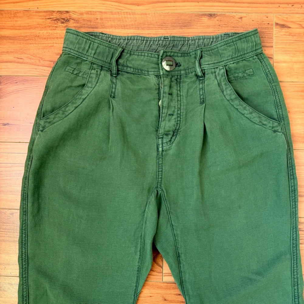 Free People Green Linen Tencel Cargo Jogger Pants Size 0 Elastic Waist